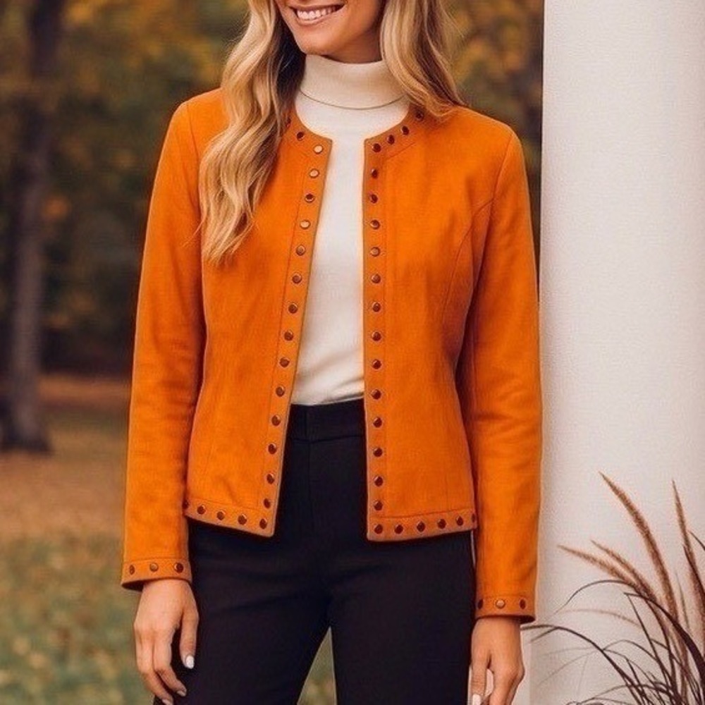 Trenz by Theresa Renz Orange Open Front Blazer Jacket